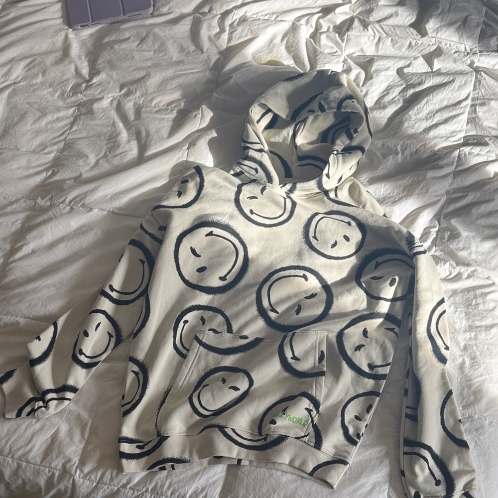 H&M Cream and Black Smiley Hoodie